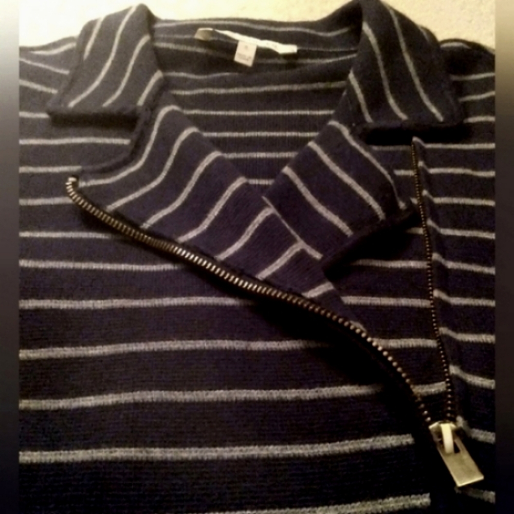 41 Hawthorn Kaylee Sweater Jacket Navy Blue Striped Nautical Coastal Grandma Zip